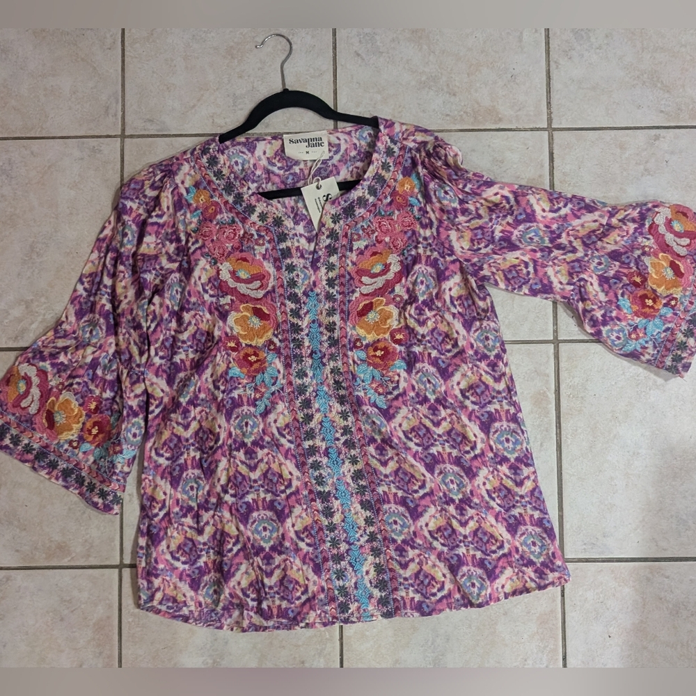 Savanna Jane Vibrant Floral Tunic Blouse - Pink and Orange NWT - Picture 5 of 9